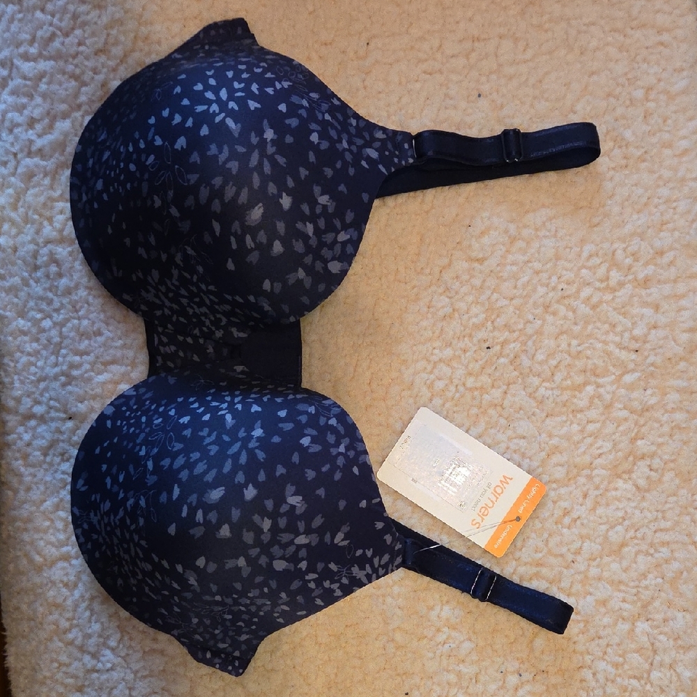 Warner's Navy and Light Blue Patterned Bra Sz 40C